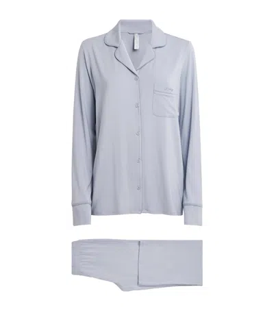 Skims Modal-blend Long-sleeve Pyjama Set In Blue