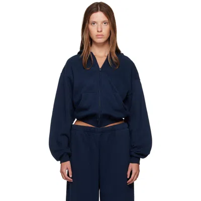 Skims Navy Cotton Fleece Classic Zip Up Hoodie
