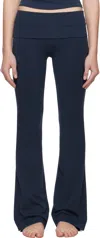 Skims Womens Foldover Slim-fit High-rise Stretch-jersey Trousers Navy Xs In Navy