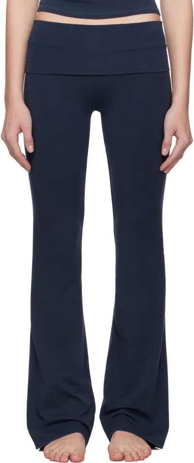 Skims Navy Cotton Jersey Foldover Lounge Pants