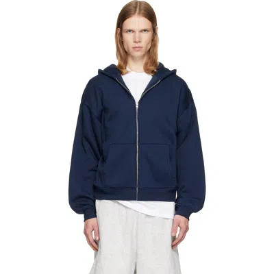 Skims Navy Fleece Lounge Relaxed Zip Up Hoodie