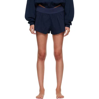 Skims Navy Woven Cotton Flutter Shorts