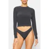 Skims Womens Graphite Soft Lounge Long-sleeve Cropped Stretch-jersey Top