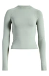 Skims Green Cotton Jersey Long Sleeve T-shirt In Mineral