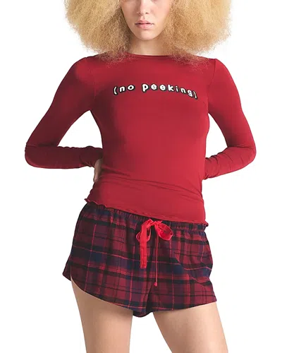 Skims Cotton Flannel Pajama Shorts In Red