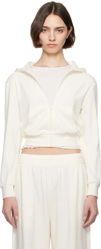 Skims Off-white Cotton Jersey Zip Up Hoodie In Marble