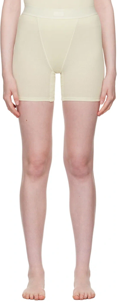 Skims Off-white Cotton Rib Boy Shorts In Bone