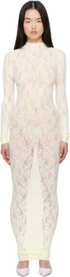 Skims Off-white Knit Lace Turtleneck Maxi Dress In Ivory