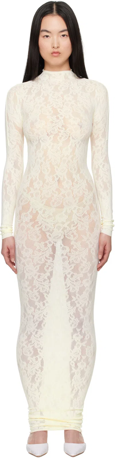 Skims Off-white Knit Lace Turtleneck Maxi Dress In Ivory