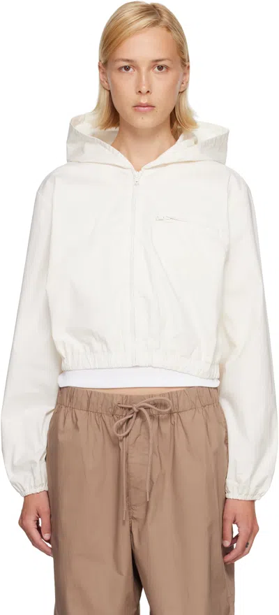 Skims Off-white Woven Cotton Cropped Zip Up Jacket