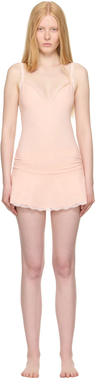 Skims Pink Cotton Jersey Lace Slip Dress In Neutral