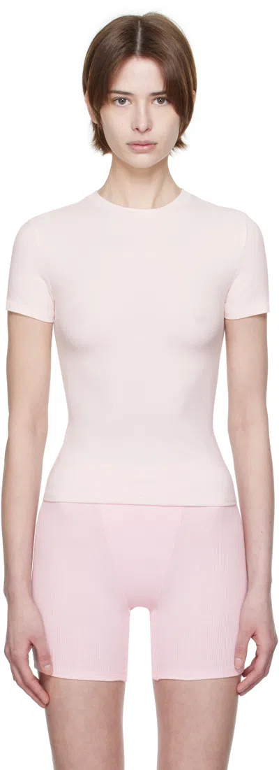 Skims Pink Cotton Jersey T-shirt In Barely Pink