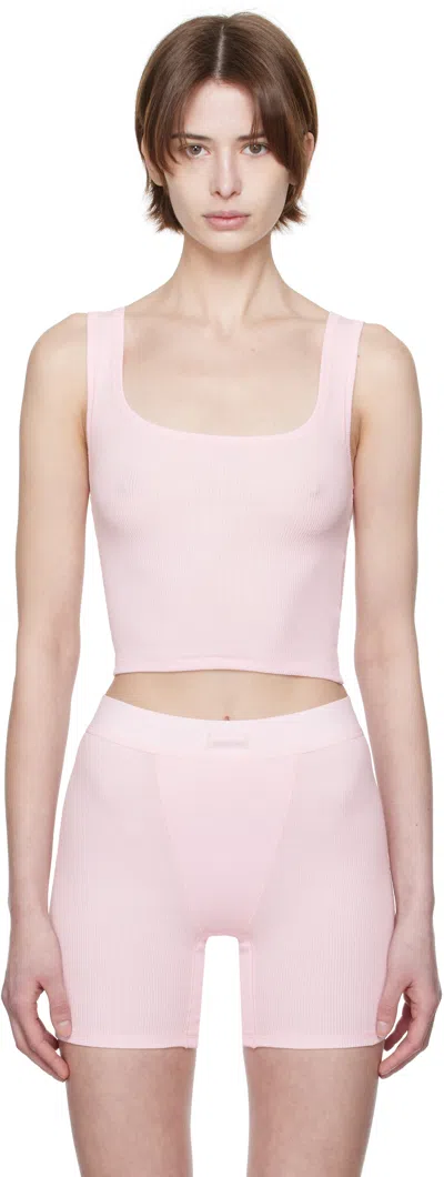 Skims Pink Cotton Rib Tank Top In Cherry Blossom