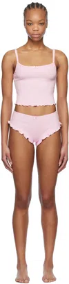 Skims Pink Logo Pointelle Cropped Cami Pyjama Set In Cherry Blossom