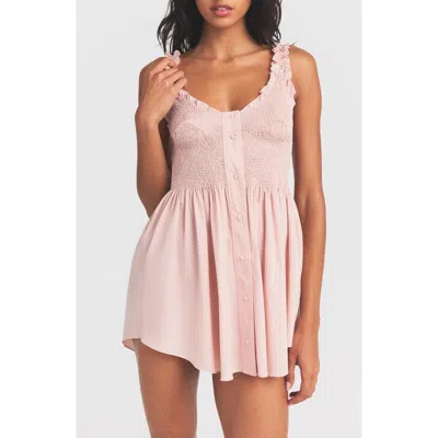 Skims Poplin Apparel Smocked Minidress In Pink