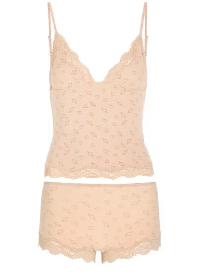 Skims Printed Stretch-polyamide Cami And Boyshort Set In Pink