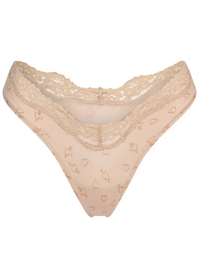 Skims Printed Stretch-jersey Thong In Multi