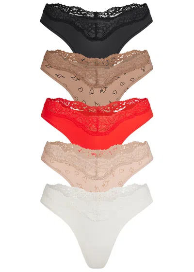 Skims Printed Stretch-jersey Thong In Neutral