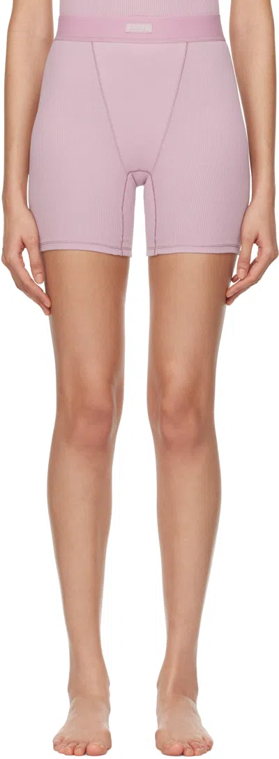 Skims Purple Cotton Rib Boxer Shorts In Dusk