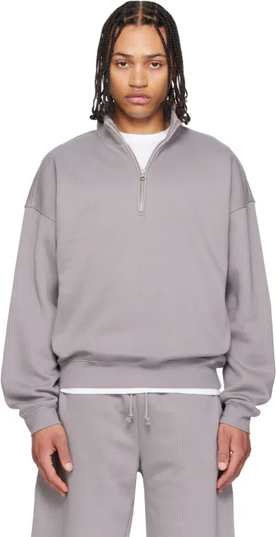 Skims Purple Fleece Lounge Relaxed Quarter Zip In Gray