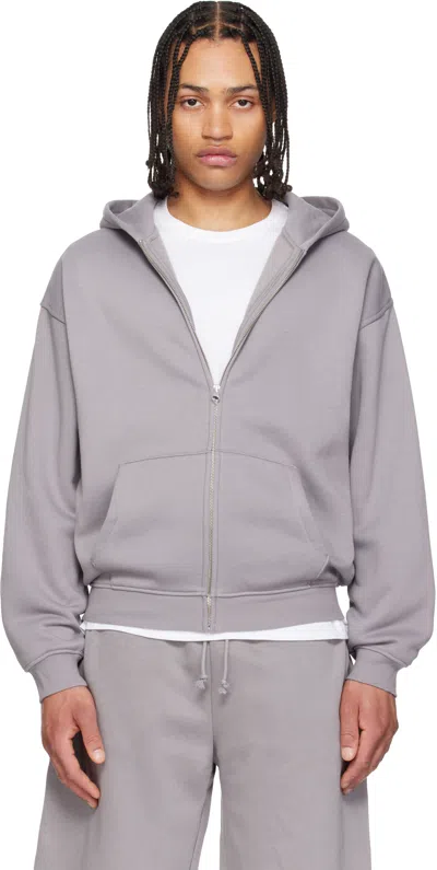 Skims Purple Fleece Lounge Relaxed Zip Up Hoodie In Gray
