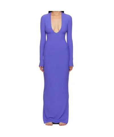 Skims Purple Soft Lounge Deep Plunge Maxi Dress In Tanzanite