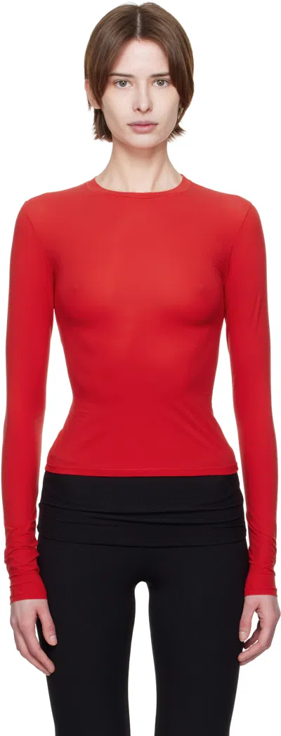 Skims Red Fits Everybody Long Sleeve T-shirt In Cherry