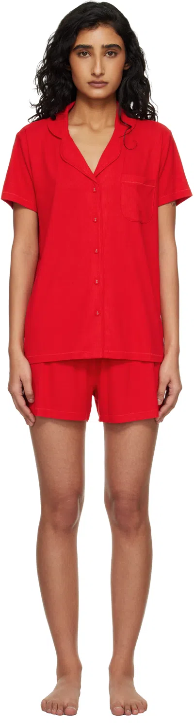 Skims Red Soft Lounge Short Sleep Pyjama Set