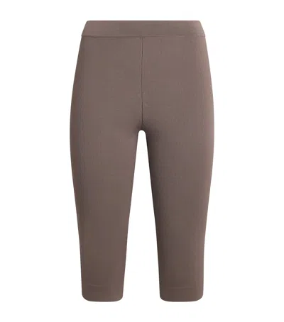Skims Refined Knit High-rise Capris In Brown