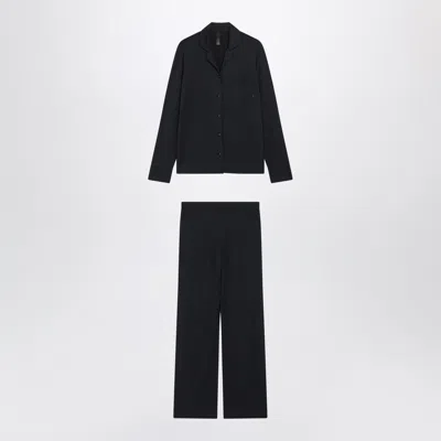 Skims Relaxed Fit Two-piece Pajama Set With Button-up Shirt & Straight-leg Trousers In Black