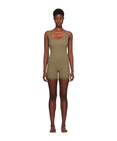 Skims Outdoor Basics Slim-fit Stretch Cotton-blend Jumpsuit In Army