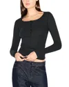 Skims Cotton Rib Scoop Neck Henley In Black