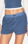 Skims Rib Stretch Cotton Loose Boxers In Blue