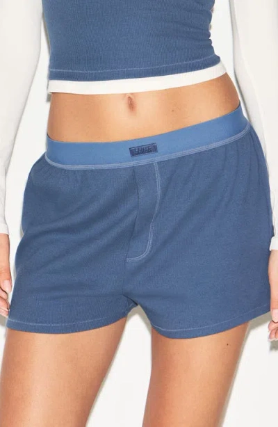 Skims Rib Stretch Cotton Loose Boxers In Blue