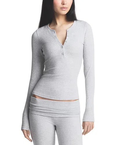 Skims Ribbed Cotton Blend Henley Top In Gray