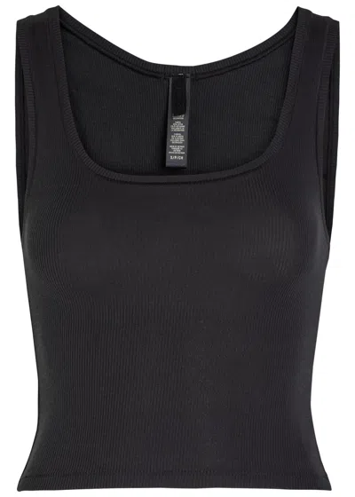 Skims Ribbed Stretch-cotton Tank In Black