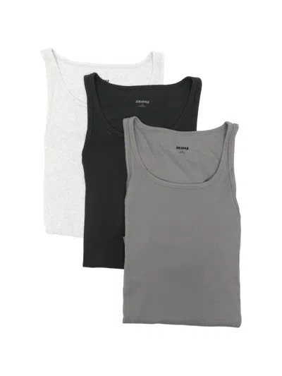 Skims Ribbed-knit Tank Tops (set Of Three) In Black