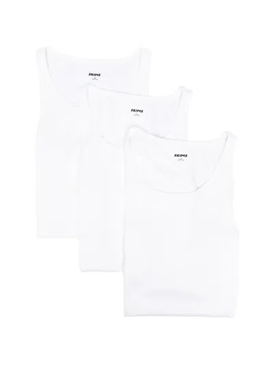 Skims Ribbed-knit Tank Tops (set Of Three) In White