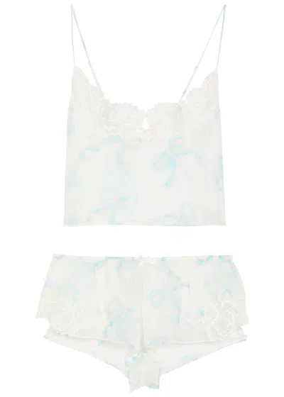 Skims Romance Sheer Bow-print Silk Pyjama Set In White