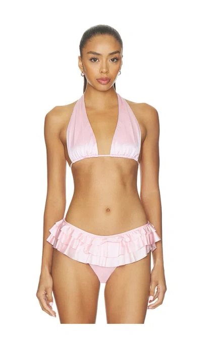 Skims Satin Swim Plunge Bikini Top In Pink