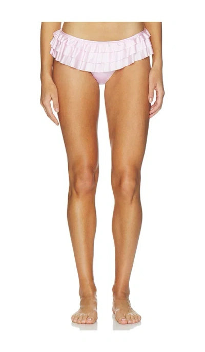 Skims Satin Swim Ruffle Bikini Bottom In Pink