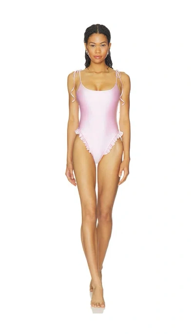 Skims Satin Swim Smocked Low Back One Piece In Pink