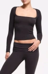 Skims Smooth Layers Square Neck Long Sleeve Top In Soot