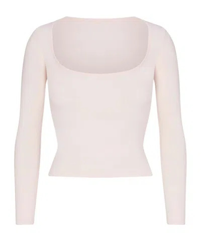 Skims Scoop Neck Long Sleeve Top In Pale Pink