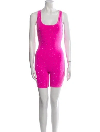 Pre-owned Skims Scoop Neck Romper In Pink