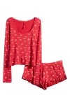 Skims Scoop Neck Top & Ruffle Shorts Pajamas In Red