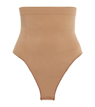 Skims Seamless Sculpt High-waist Thong In Brown