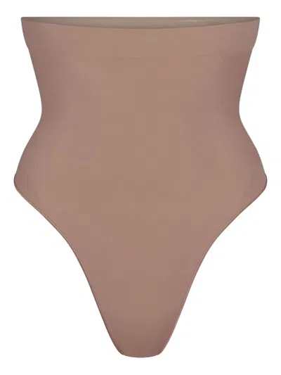 Skims Seamless Sculpt High-waisted Thong In Brown