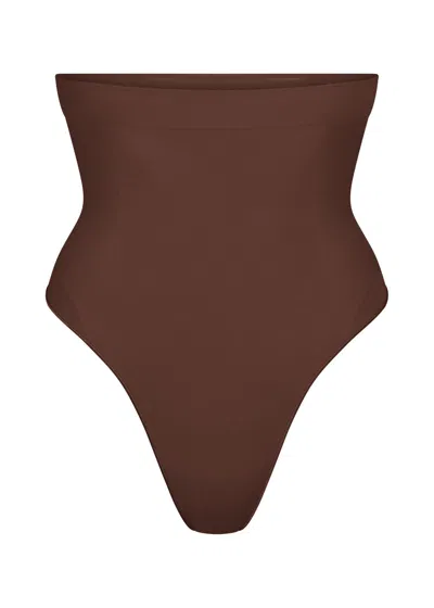 Skims Seamless Sculpt High-waisted Thong In Brown