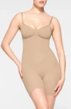 Skims Semaless Sculpt Low Back Mid Thigh Bodysuit In Clay In Clay